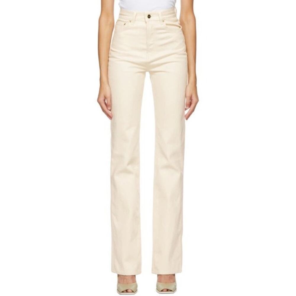 JACQUEMUS Le De Nimes High Rise Straight Flare Jeans in Ecru L'ANNEE 97 Denim